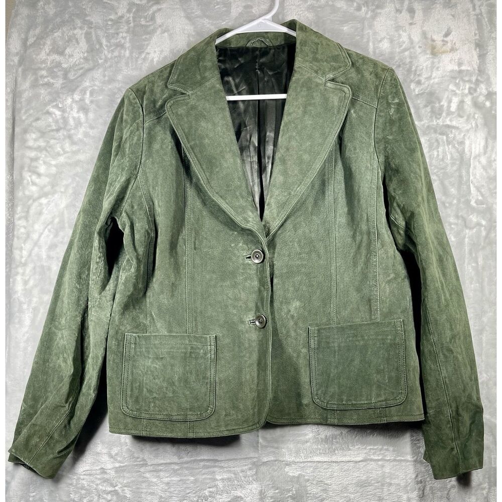 Dorothy Perkins Suede Leather Jacket Women's XL Light Tan Green Blazer Pocket